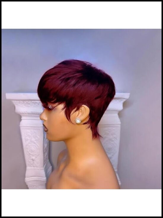 Pixie Cut Wig Human Hair Short Bob 99J Burgundy Straight Layered Glueless Full main image 4